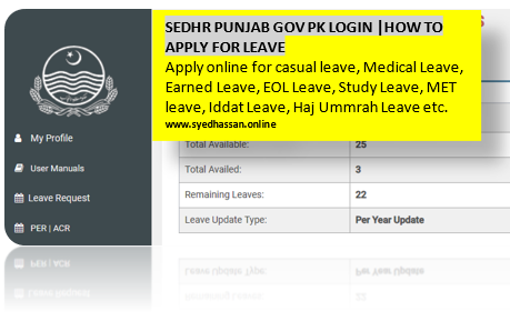 SEDHR Punjab Gov Pk | How to Apply for Leave